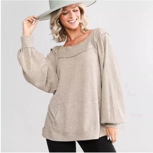 BKE Beige Ribbed Knit Top